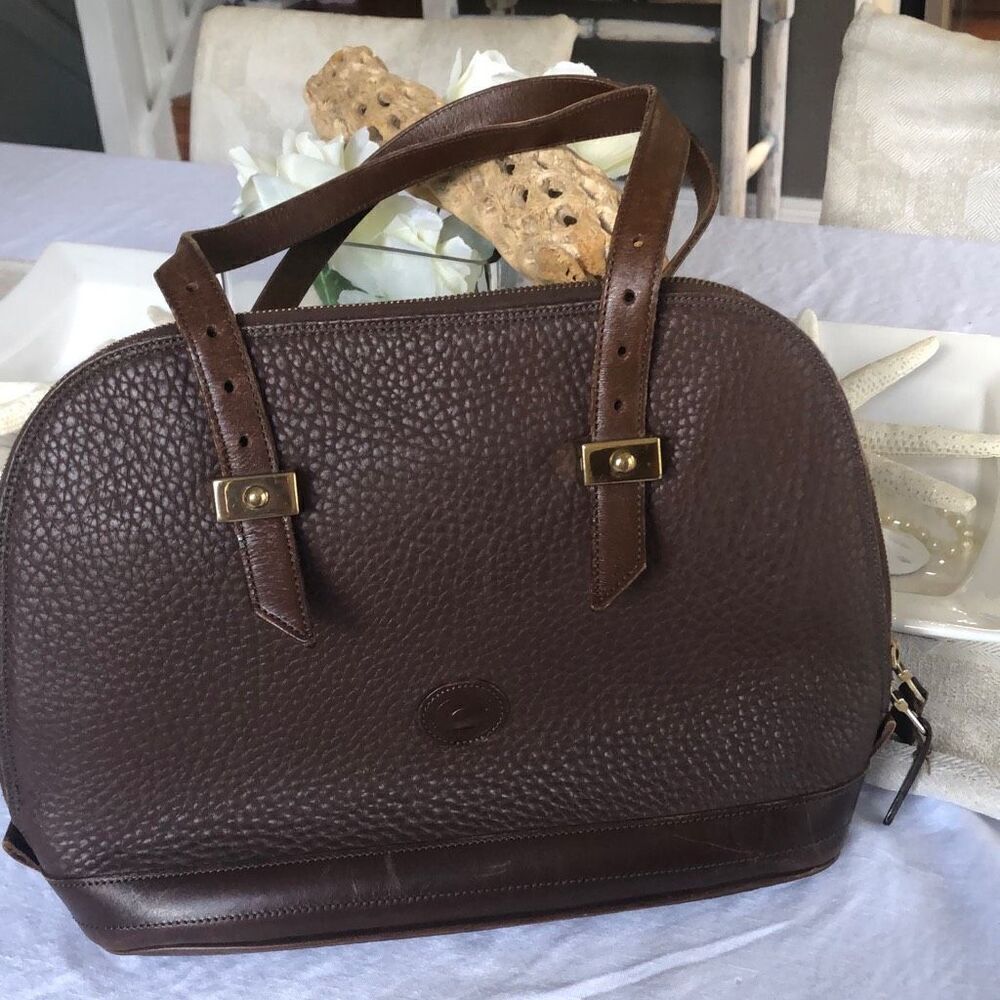 Dooney & Bourke brown pebbled leather handbag green interior